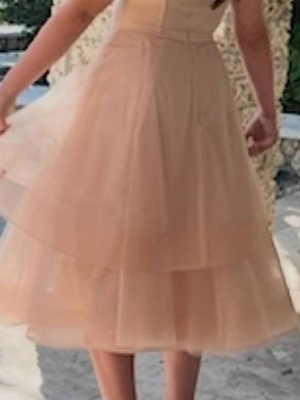 BCBGMaxAzria Blush Pink Tiered Tulle Midi Dress - Picture 9 of 12